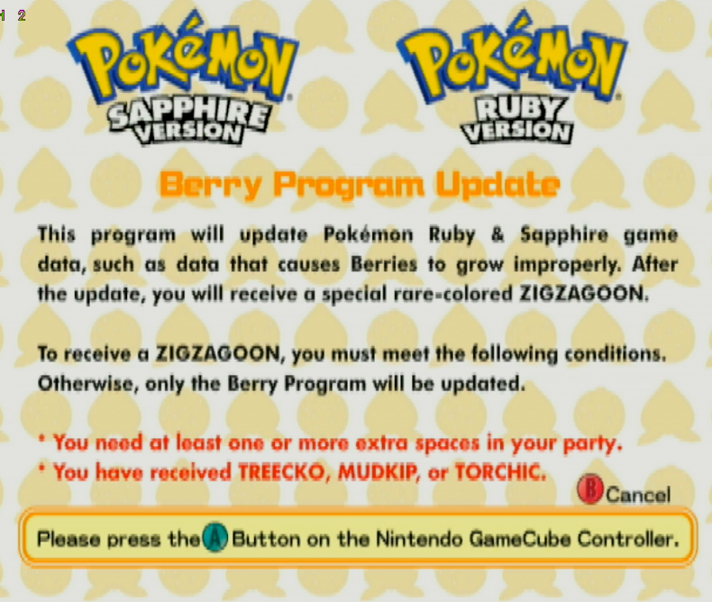 Pokémon Ruby and Sapphire Shiny Zigzagoon + Berry Program Update Distribution!